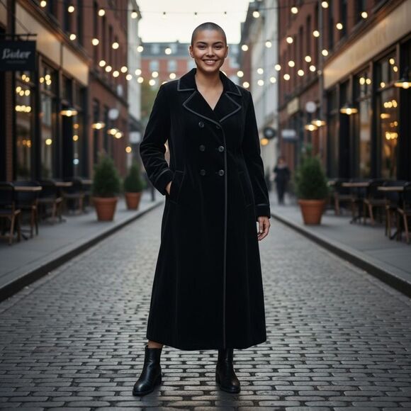 Vintage Gothic Style Velvet Velour Women's Black Trench Coat Size S - Picture 3 of 15